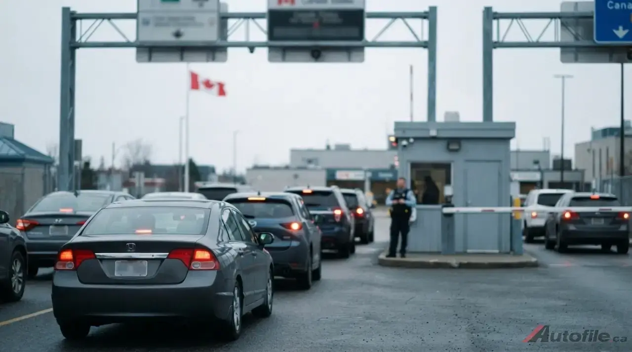 Car crossing the Canada-US border after being imported from the United States